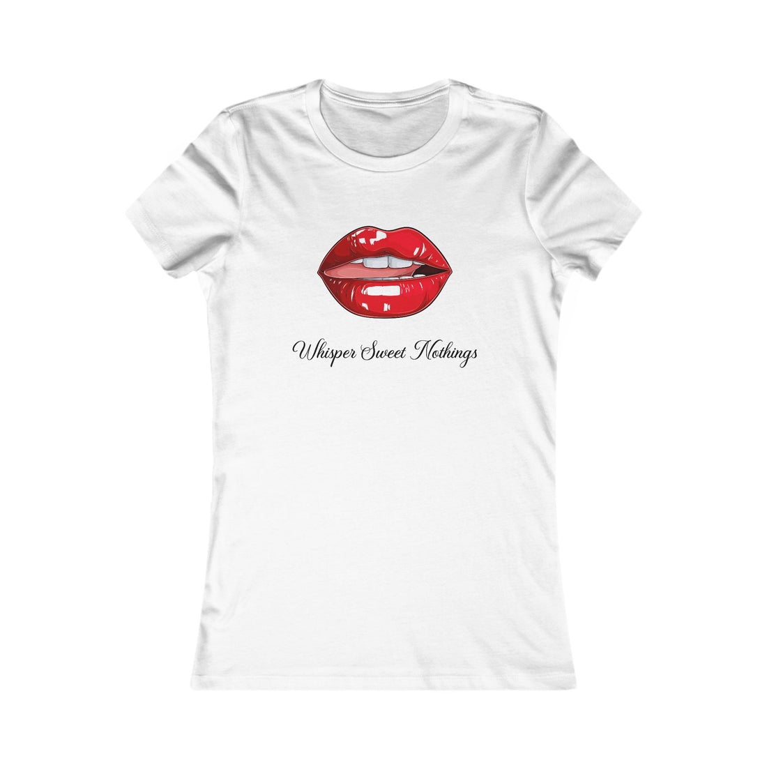 Women's Tee - Red Lip Print 'Whisper Sweet Nothings' Graphic Shirt