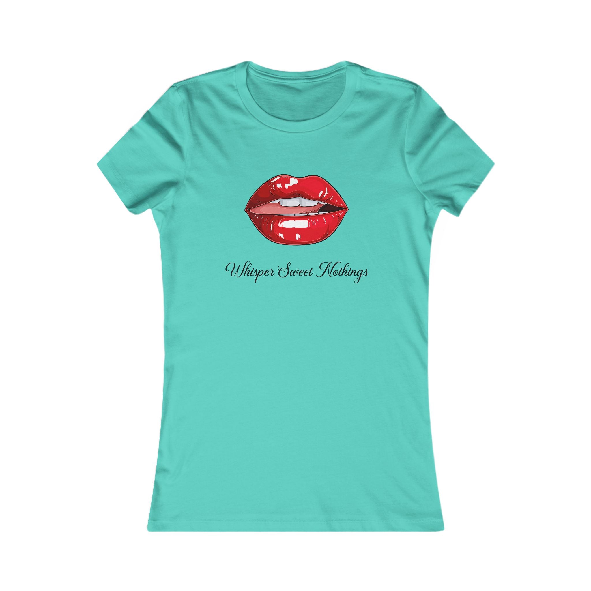 Women's Tee - Red Lip Print 'Whisper Sweet Nothings' Graphic Shirt