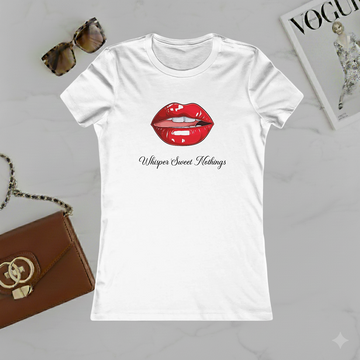 Women's Tee - Red Lip Print 'Whisper Sweet Nothings' Graphic Shirt