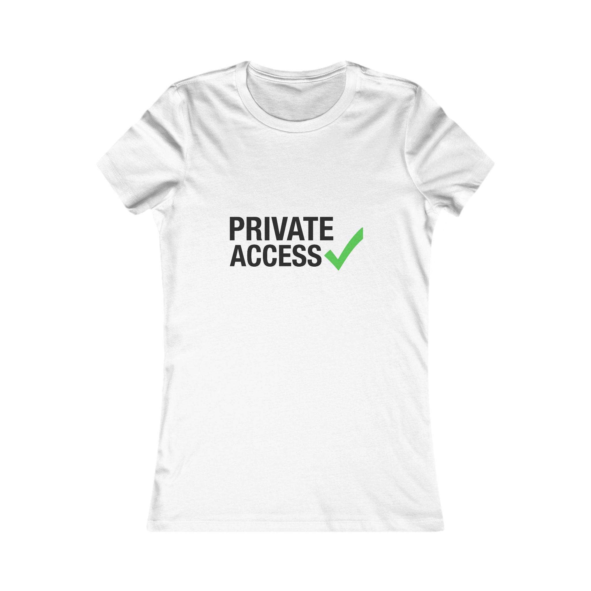 Private Access Tee — Women's White Graphic T‑Shirt with Green Check