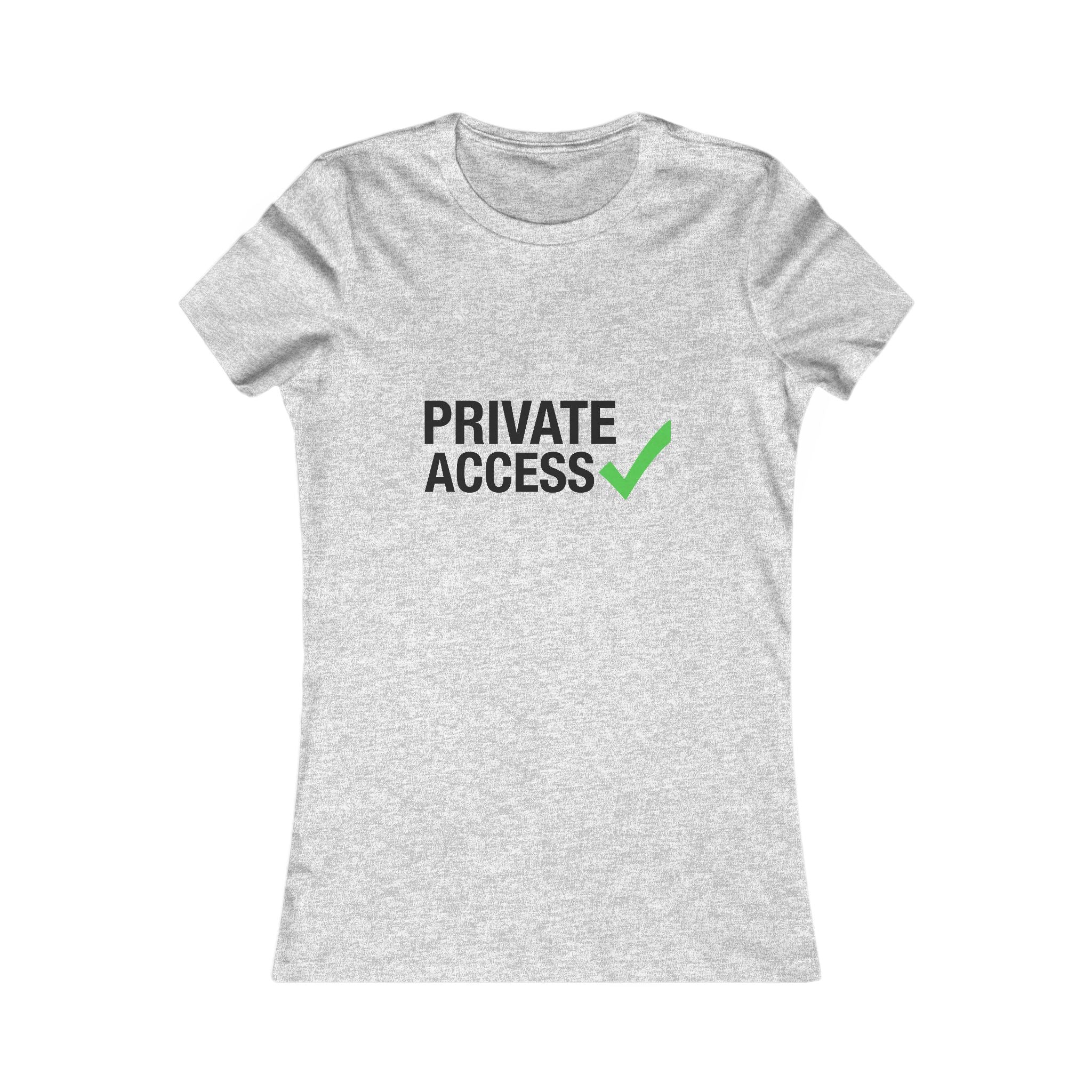 Private Access Tee — Women's White Graphic T‑Shirt with Green Check