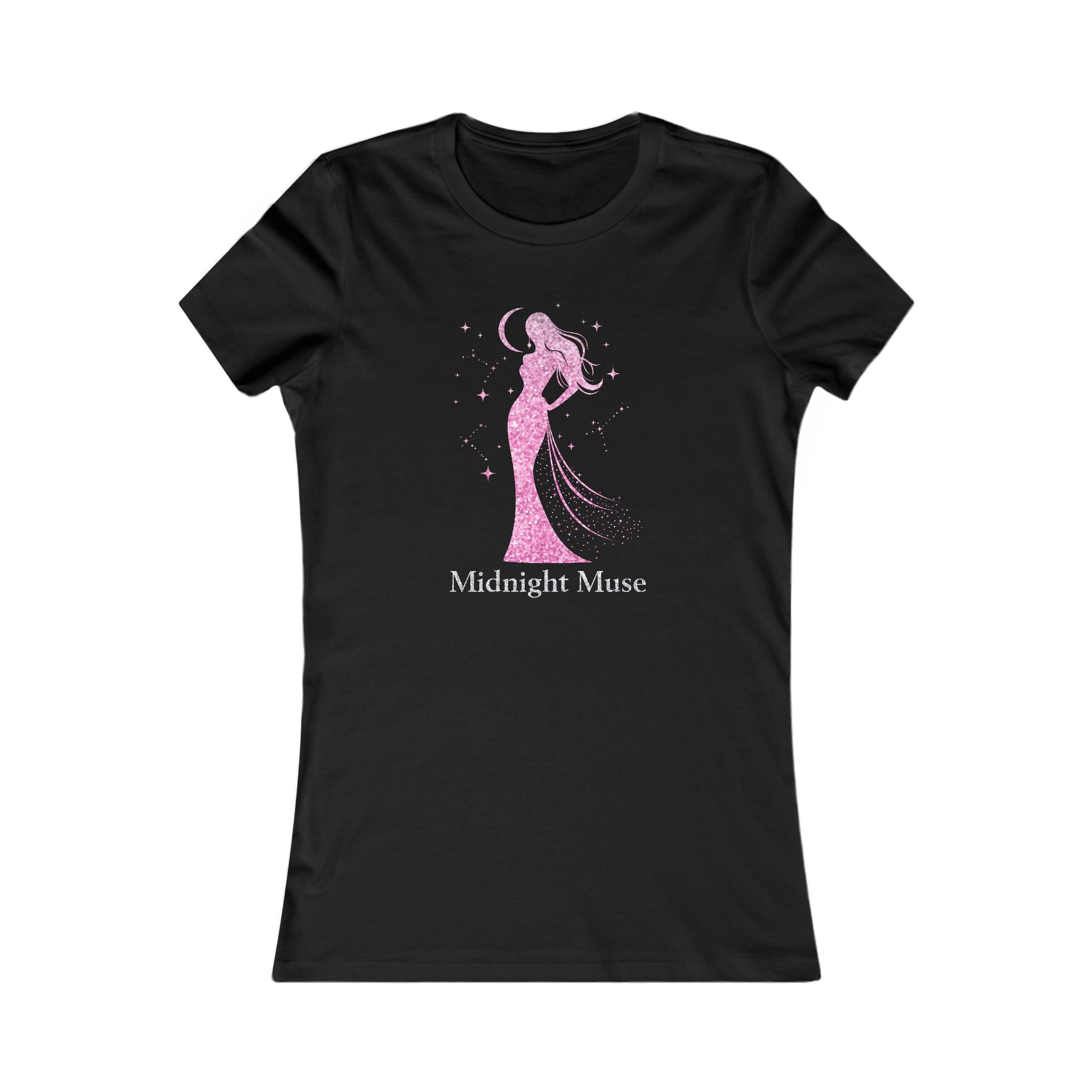 Midnight Muse Women's Tee — Pink Sparkle Silhouette Graphic Shirt