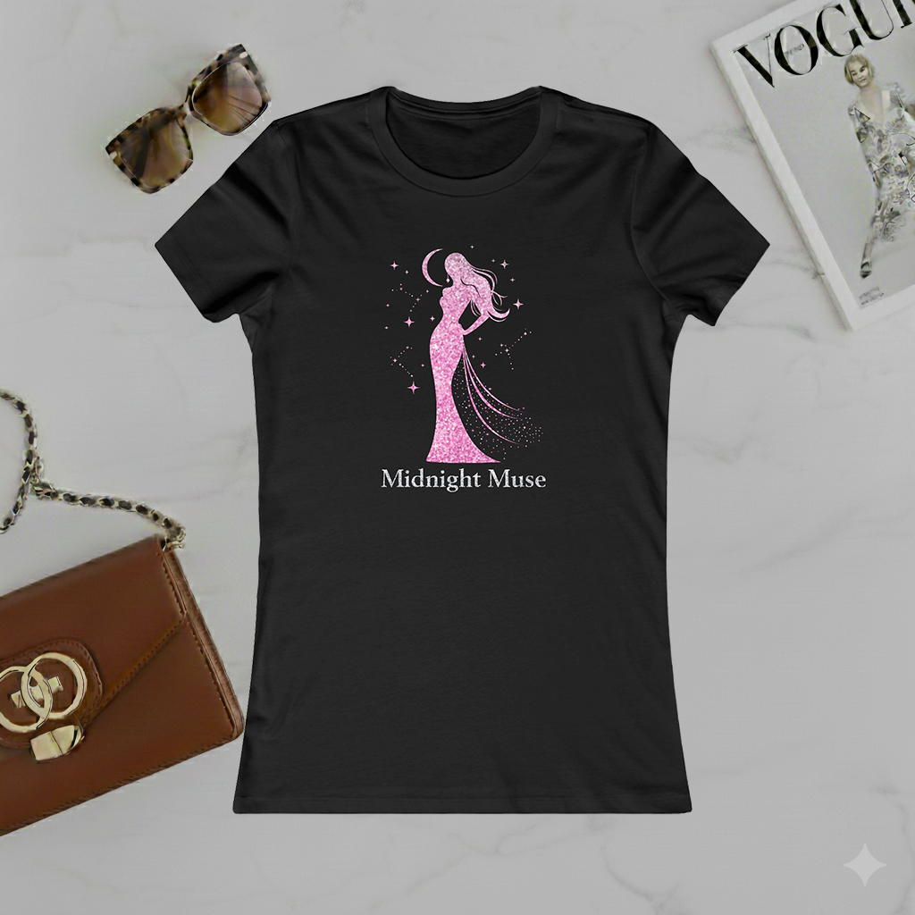 Midnight Muse Women's Tee — Pink Sparkle Silhouette Graphic Shirt