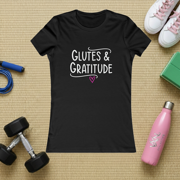 Glutes & Gratitude Women's Tee — Fitness Yoga Motivational Shirt