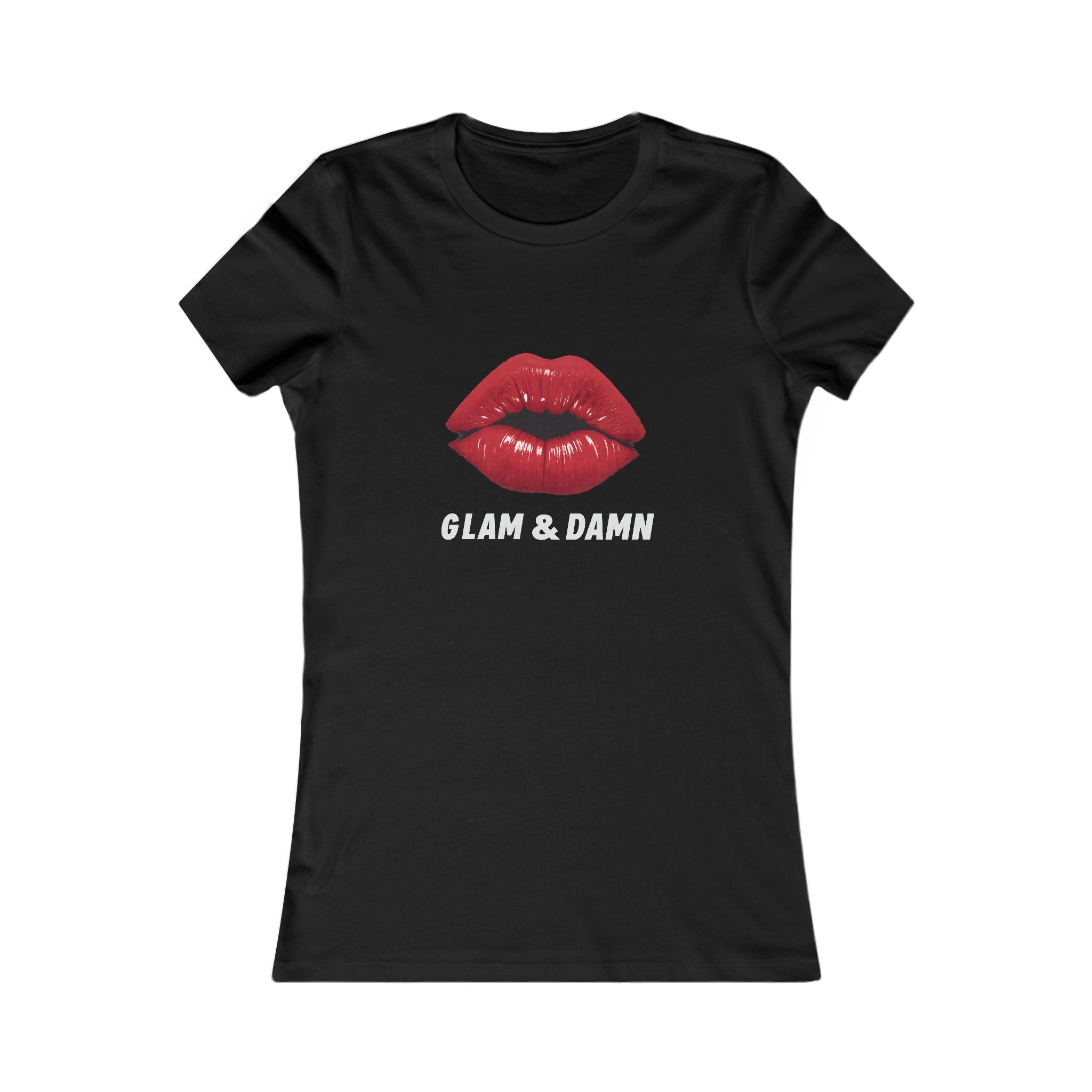 Glam & Damn Women's Tee — Red Lip Graphic Short Sleeve Shirt