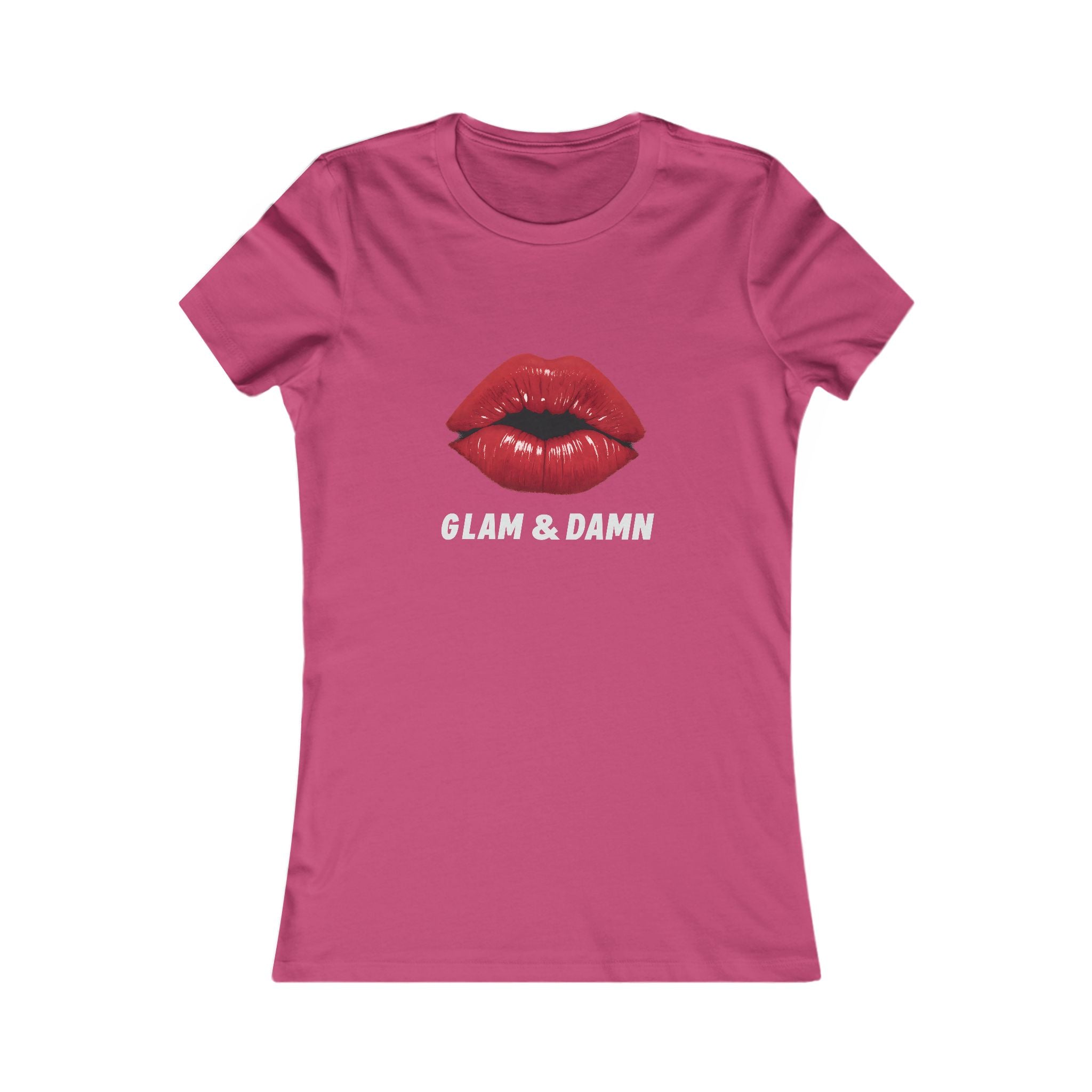 Glam & Damn Women's Tee — Red Lip Graphic Short Sleeve Shirt