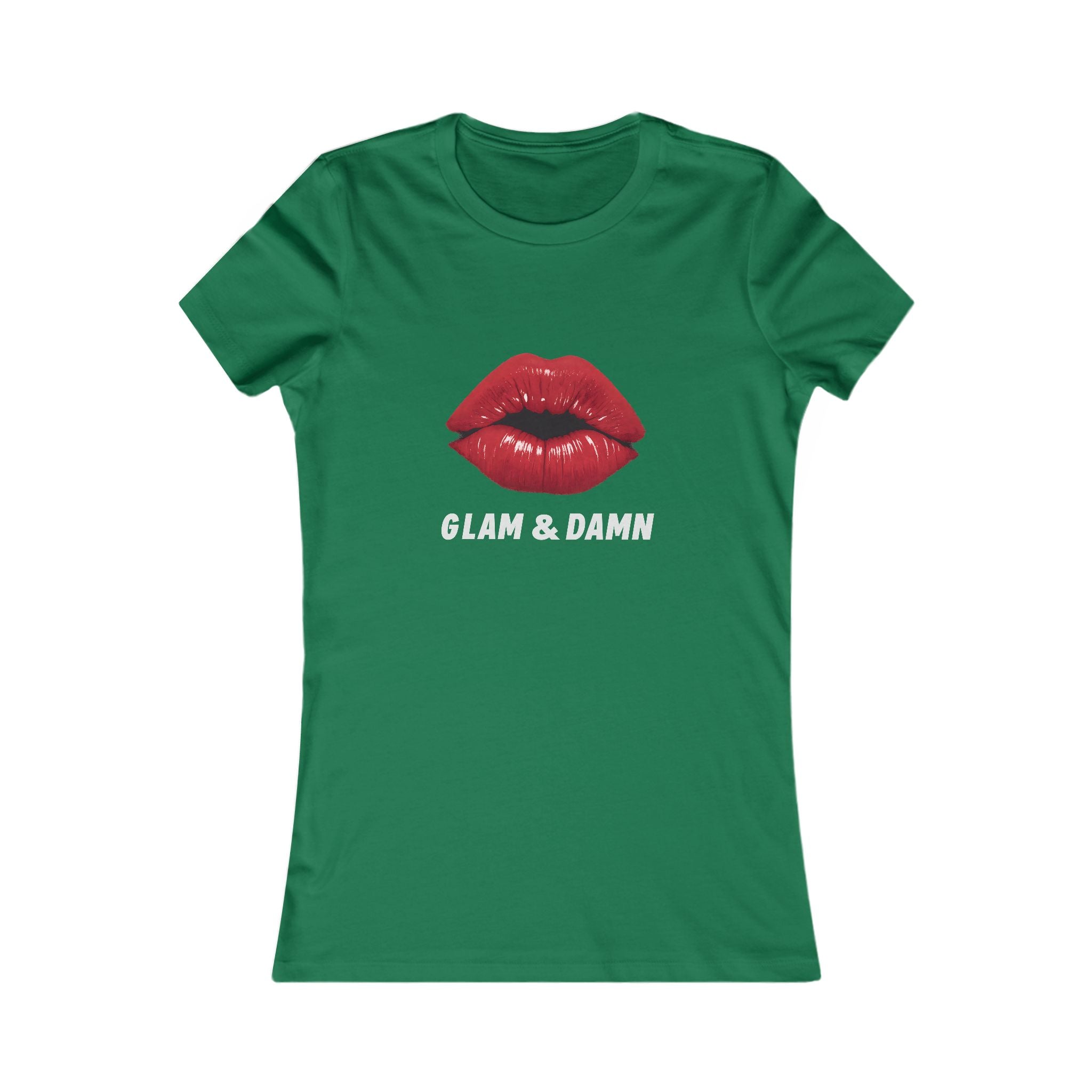 Glam & Damn Women's Tee — Red Lip Graphic Short Sleeve Shirt