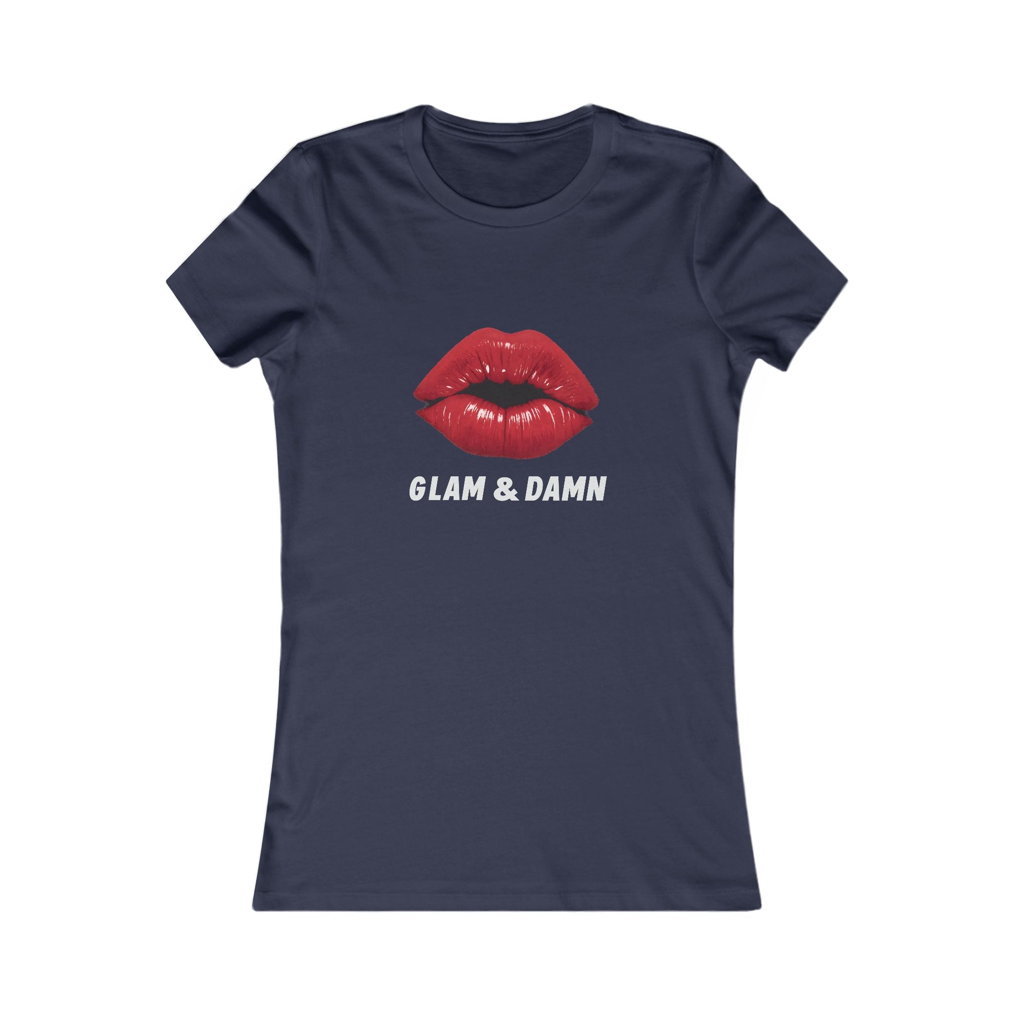 Glam & Damn Women's Tee — Red Lip Graphic Short Sleeve Shirt