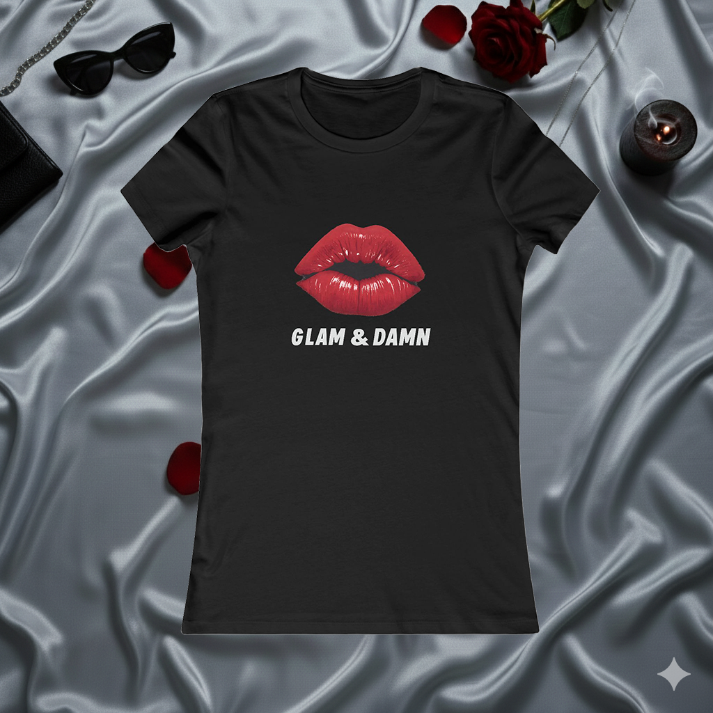 Glam & Damn Women's Tee — Red Lip Graphic Short Sleeve Shirt