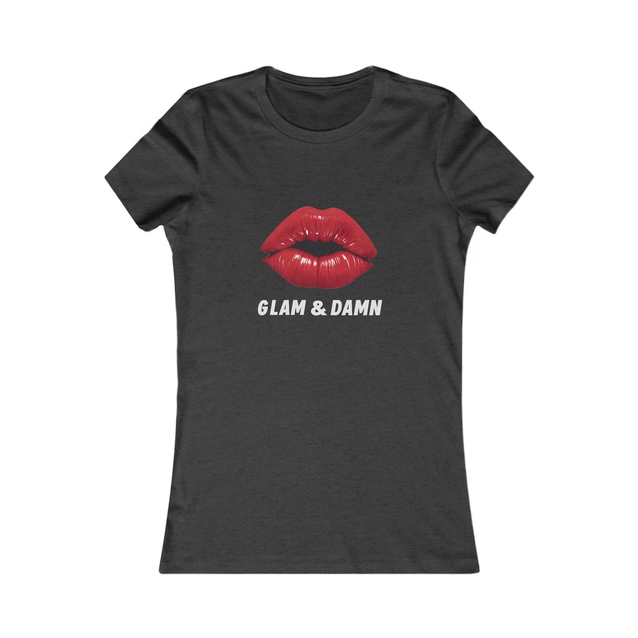 Glam & Damn Women's Tee — Red Lip Graphic Short Sleeve Shirt