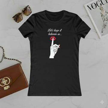 Women's Tee — "Let's Keep It Between Us" Secretive Finger-Shh Graphic Tee