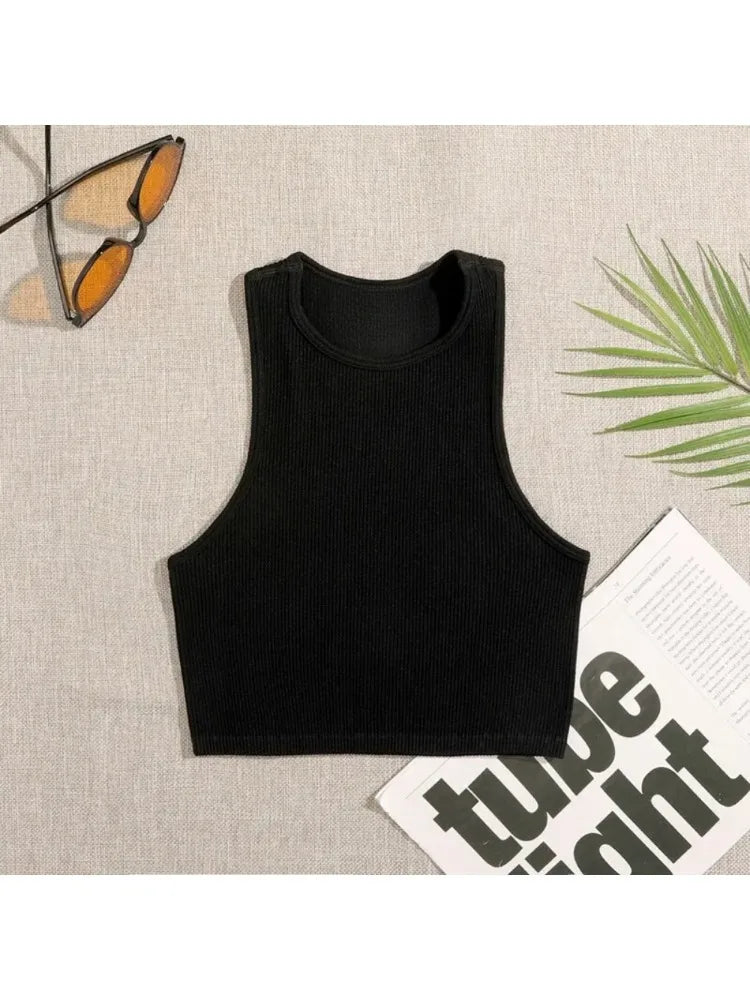 Women's gym wear - Black and white ribbed design - Short-sleeved top