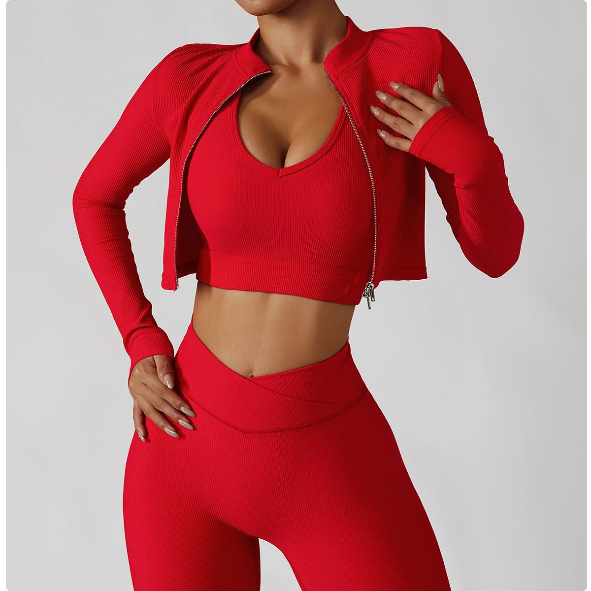 Women's Gym Wear -  Sports Jacket, Bra & Leggings