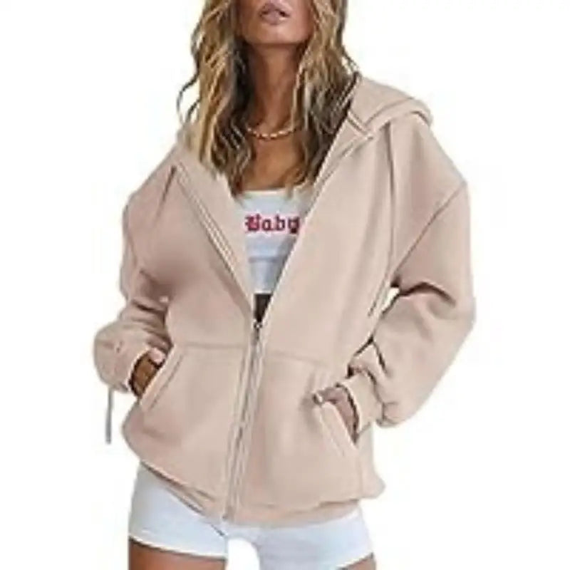 Women's hoodie - Oversized loose sweatshirt Zip-up hoodie