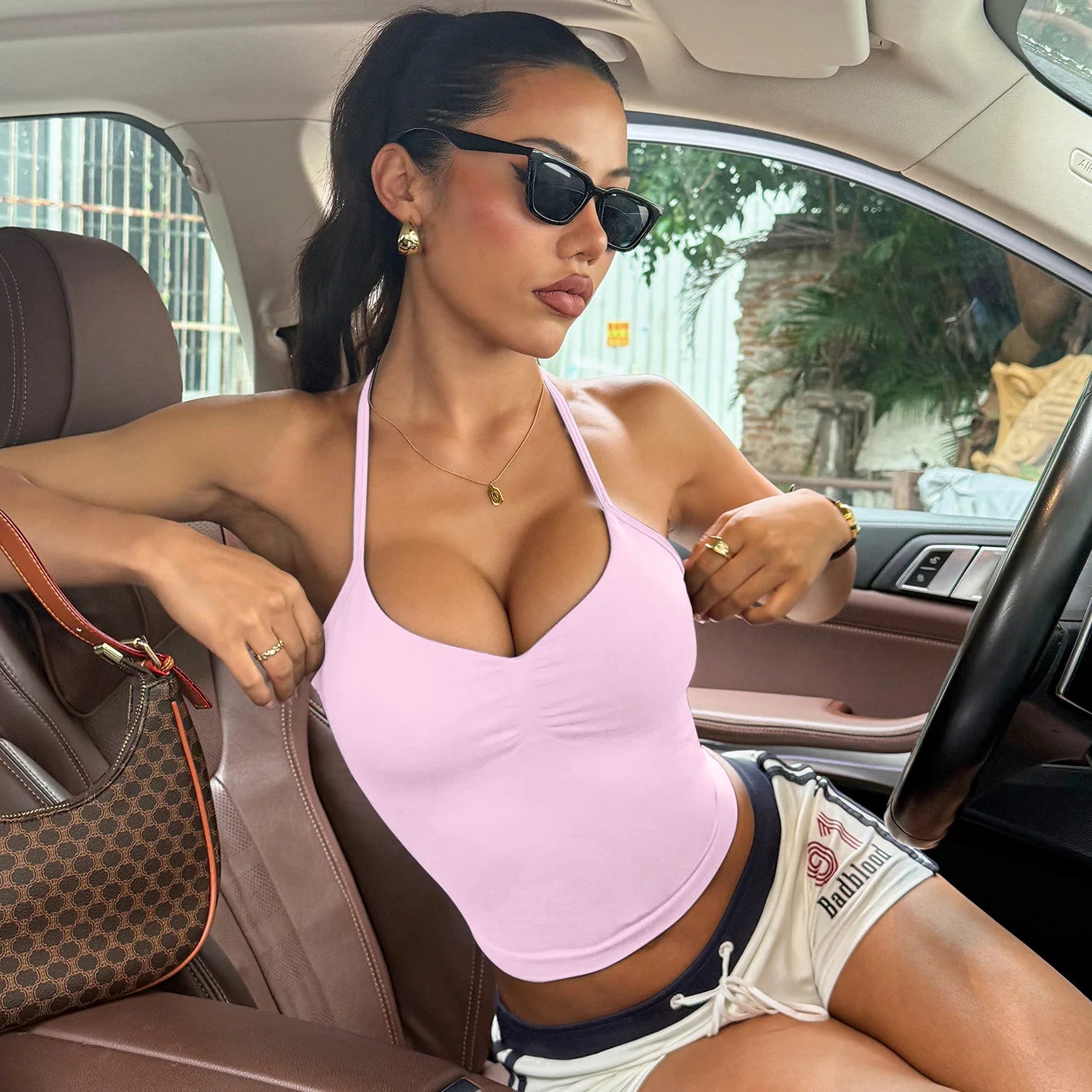 Women's Sexy Sports bra - Open Back Design, Breathable Stretchy Fabric for Yoga- Elegant Solid Color All-Season Activewear