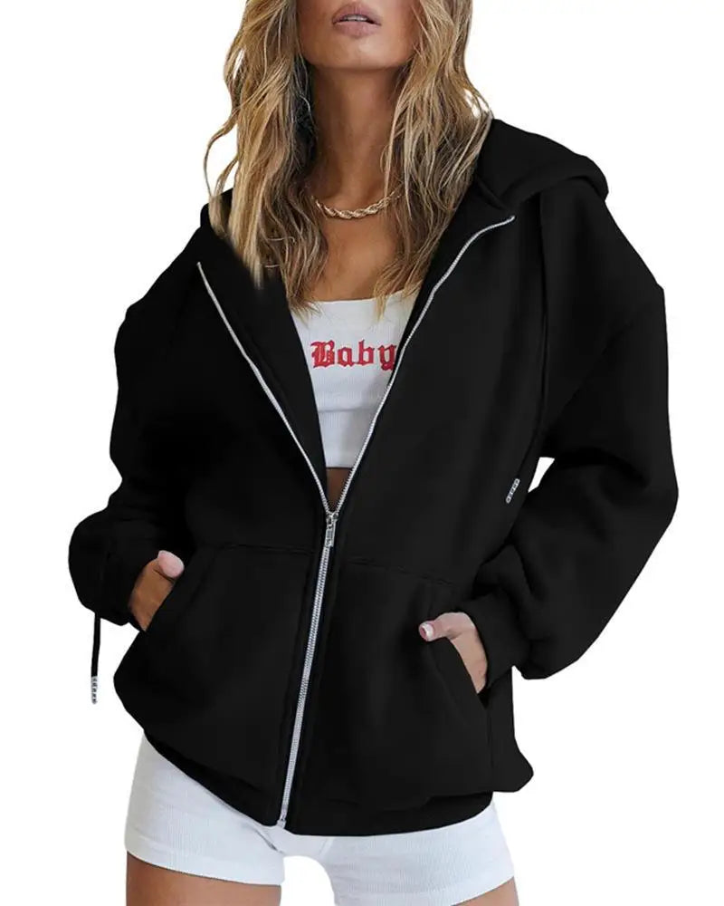Women's hoodie - Oversized loose sweatshirt Zip-up hoodie