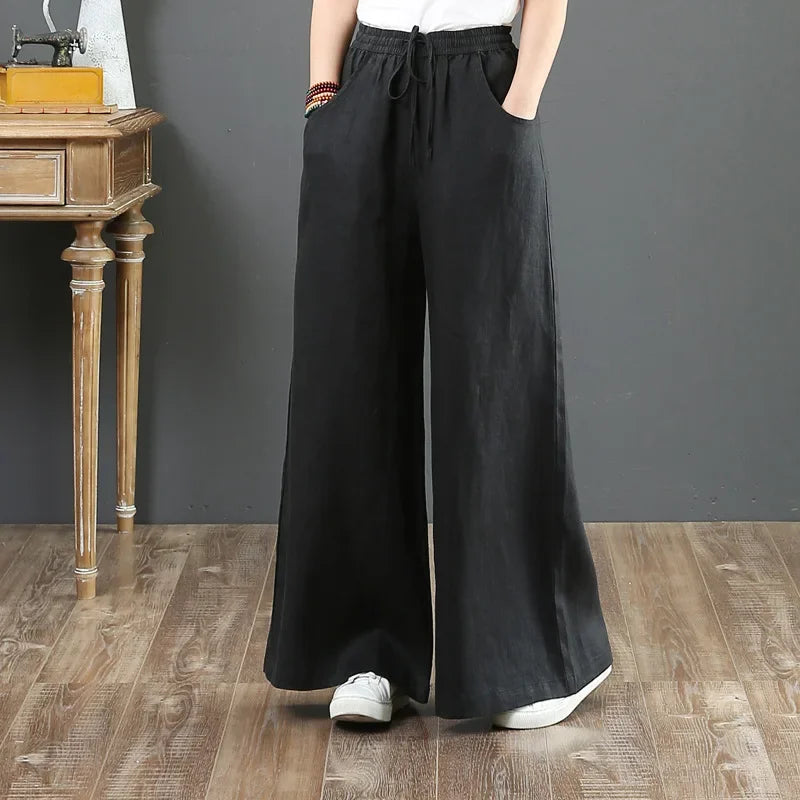 Retro Loose Wide-Leg Cotton Linen Pants for Women – Daily Streetwear
