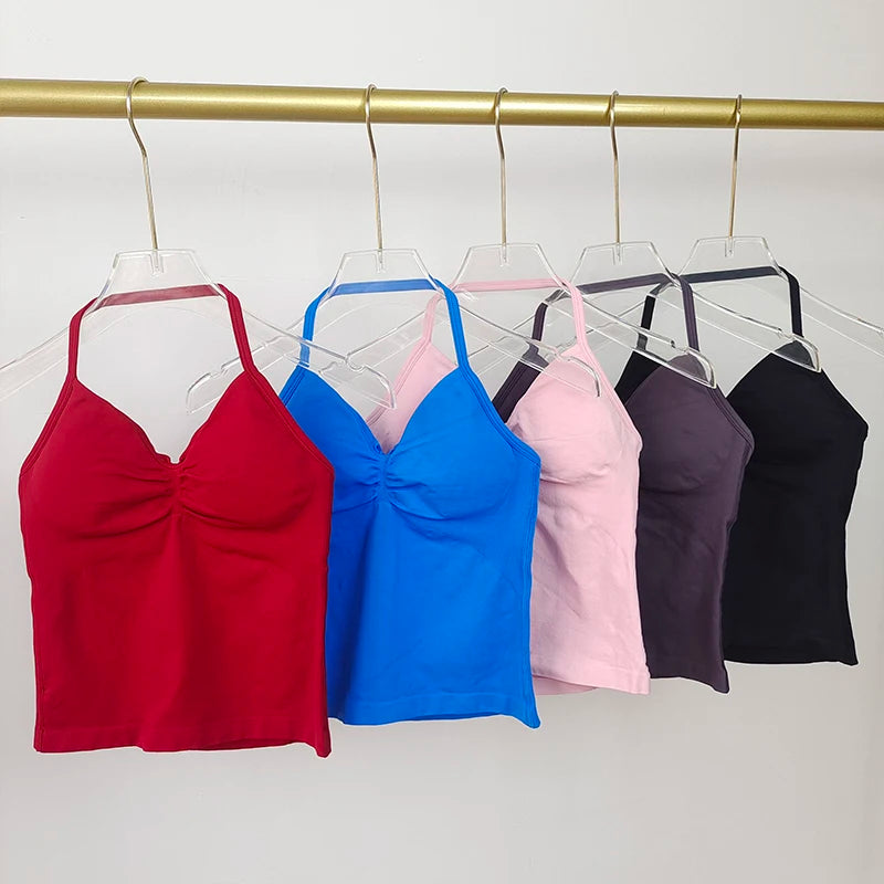 Women's Sexy Sports bra - Open Back Design, Breathable Stretchy Fabric for Yoga- Elegant Solid Color All-Season Activewear