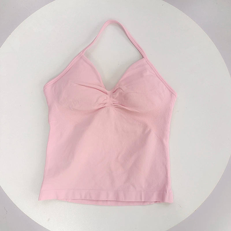 Women's Sexy Sports bra - Open Back Design, Breathable Stretchy Fabric for Yoga- Elegant Solid Color All-Season Activewear