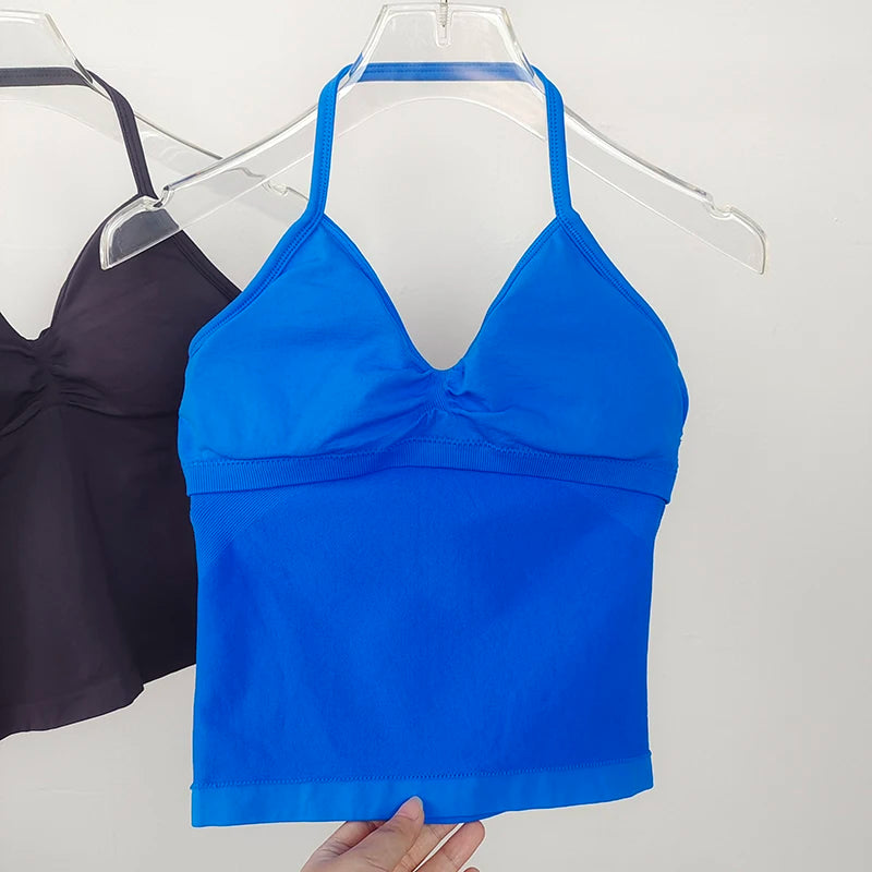 Women's Sexy Sports bra - Open Back Design, Breathable Stretchy Fabric for Yoga- Elegant Solid Color All-Season Activewear