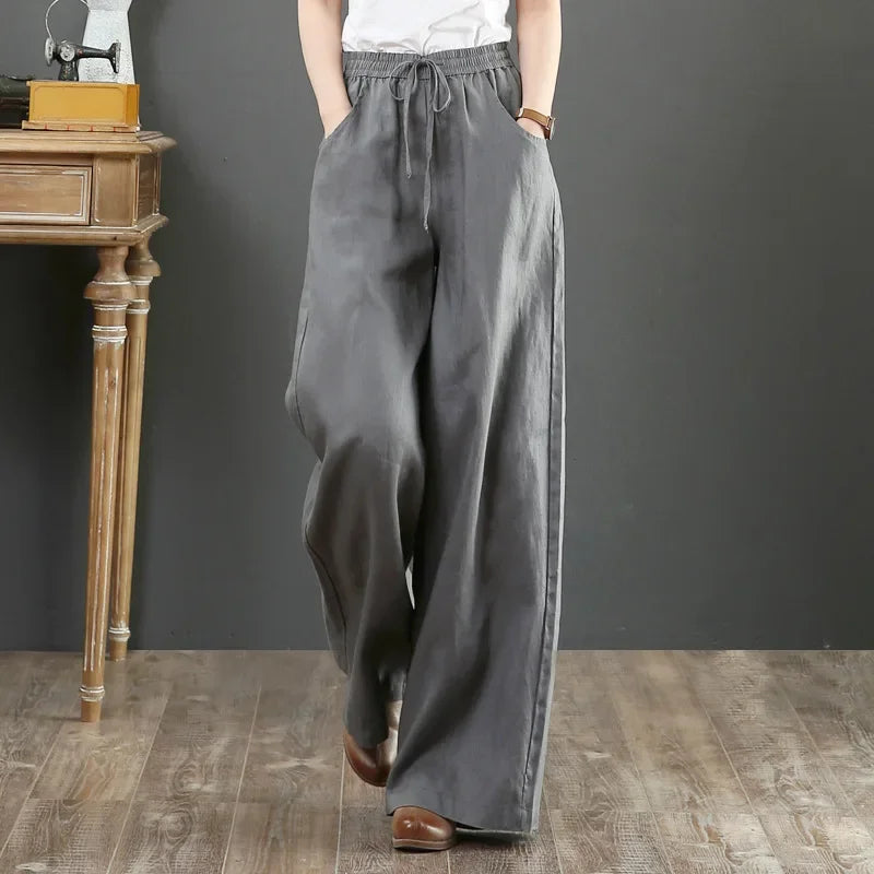 Retro Loose Wide-Leg Cotton Linen Pants for Women – Daily Streetwear