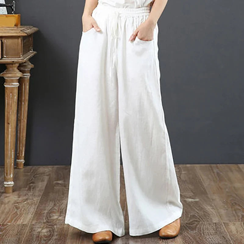 Retro Loose Wide-Leg Cotton Linen Pants for Women – Daily Streetwear