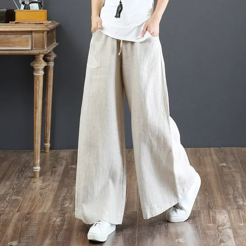 Retro Loose Wide-Leg Cotton Linen Pants for Women – Daily Streetwear
