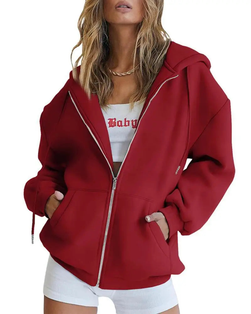 Women's hoodie - Oversized loose sweatshirt Zip-up hoodie