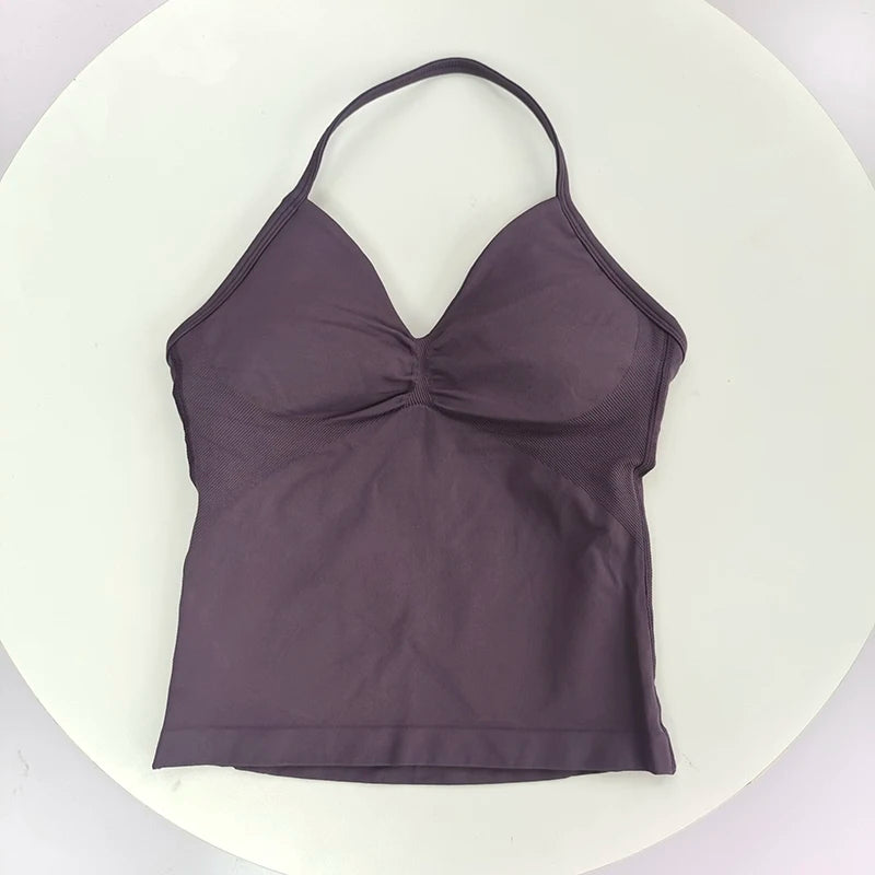 Women's Sexy Sports bra - Open Back Design, Breathable Stretchy Fabric for Yoga- Elegant Solid Color All-Season Activewear