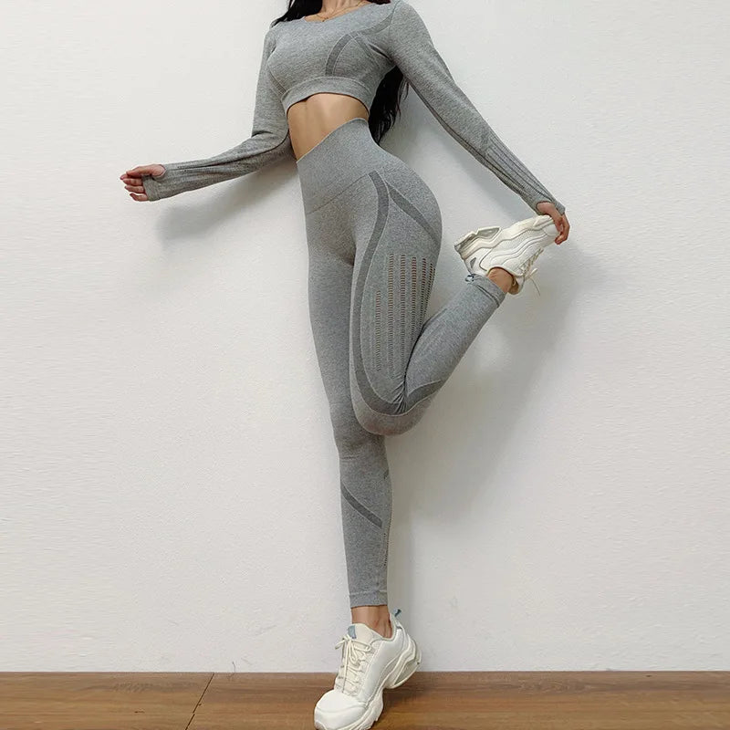 Women's Gym Wear - Long Sleeved Top & High Waisted Leggings